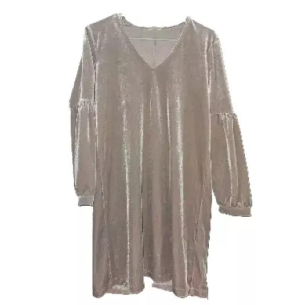 Madewell Dress Womens Size XS Pink Blush Solid V-Neck Velvet Balloon Sleeve